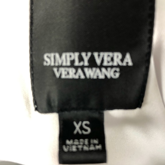 Simply Vera Vera Wang Dress XS White Blue Black Watercolor Handkerchief Hemline - Picture 6 of 7